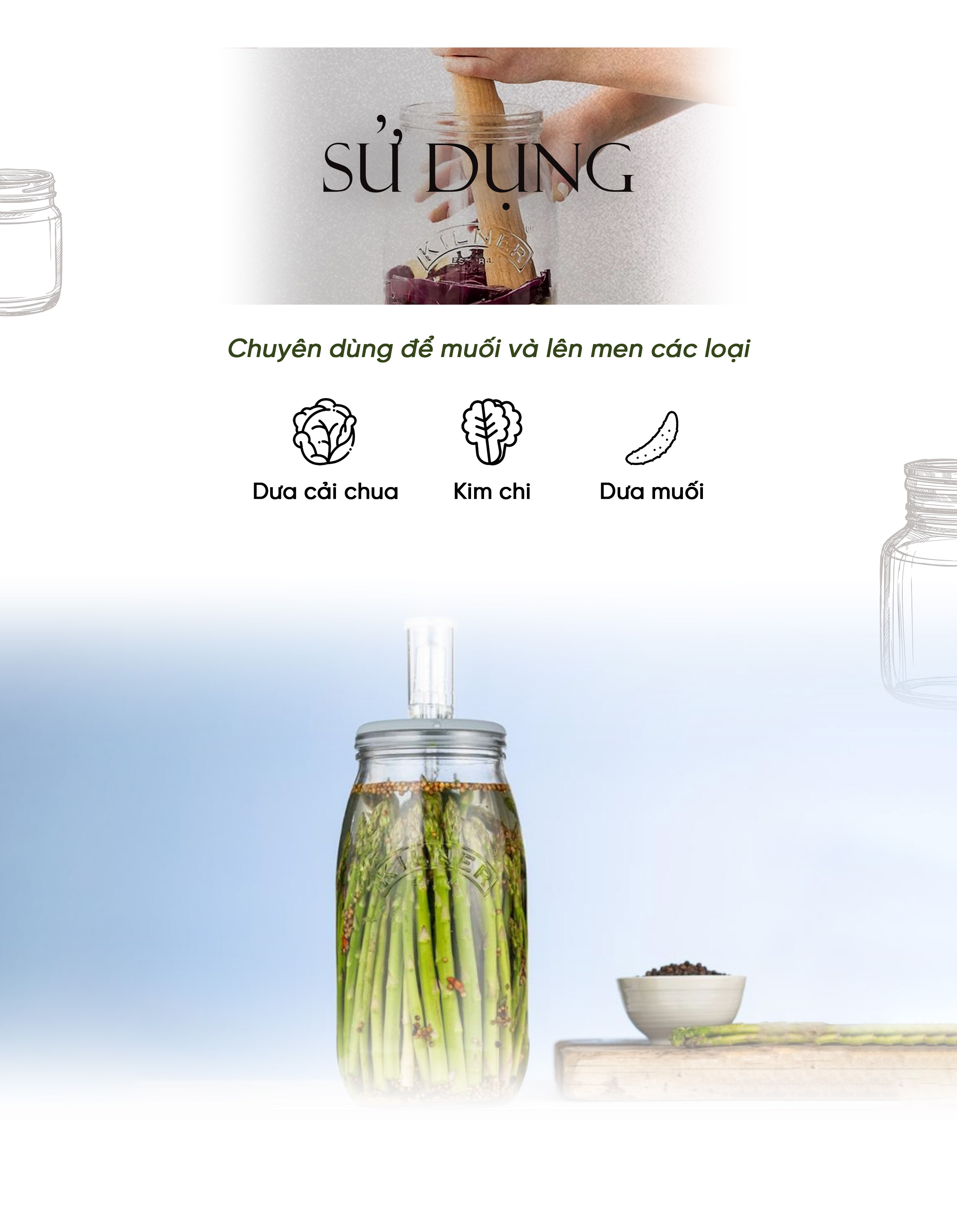 Bộ hũ muối thực phẩm Kilner (6 món)