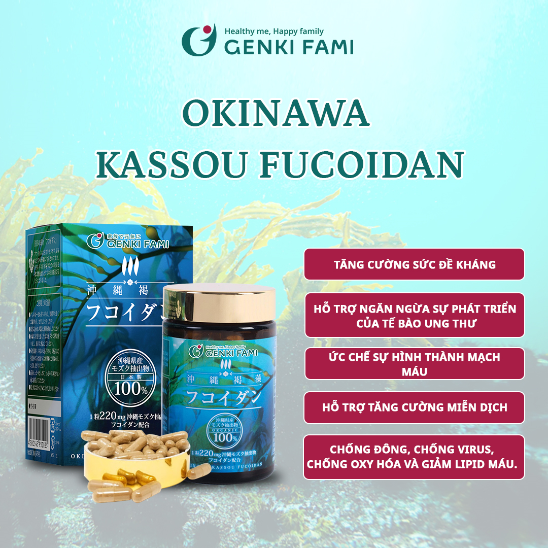 Fucoidan Genki Fami Nhật Bản, Tăng Cường Đề Kháng, Miễn Dịch, Hỗ Trợ Ngăn Ngừa Ung Bướu Hộp 150 viên