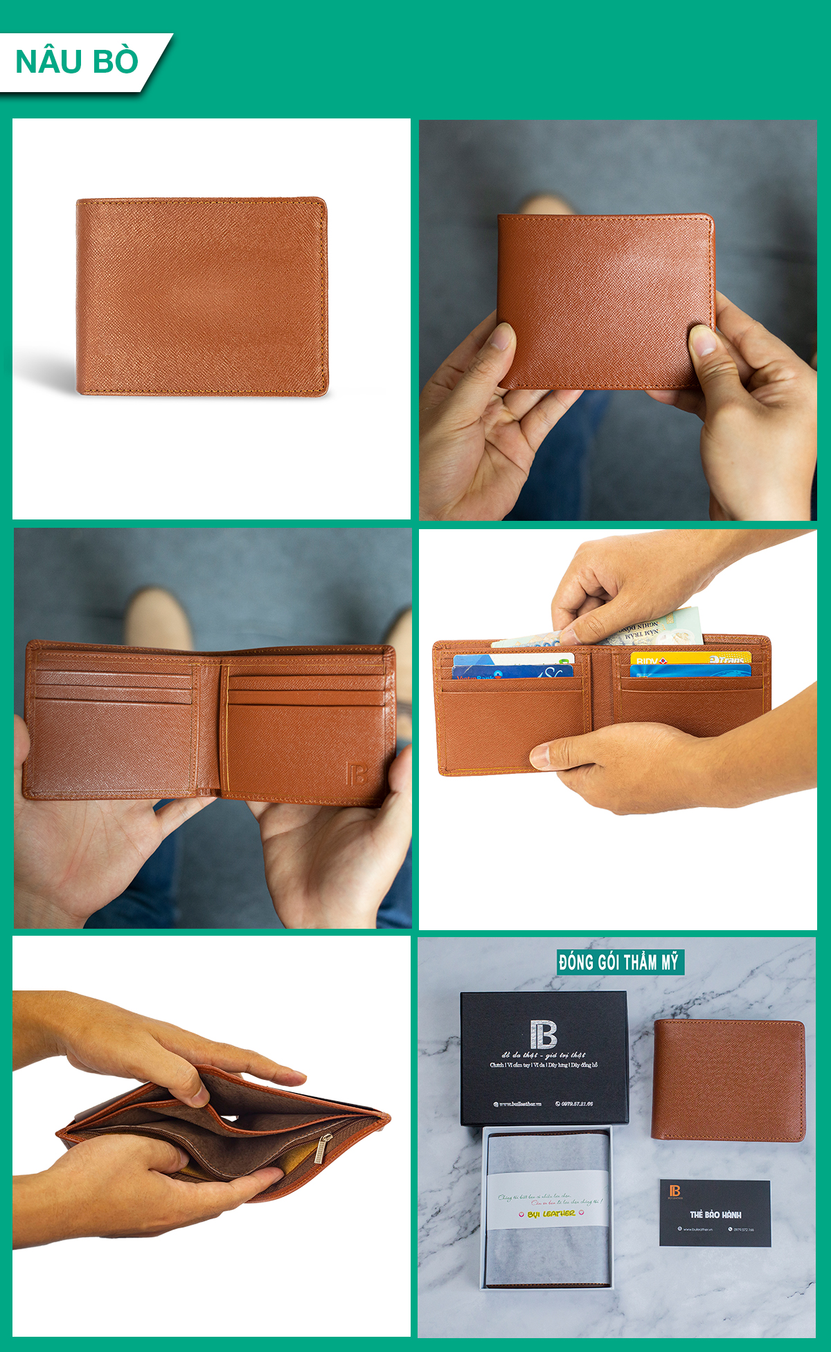 Ví nam, bóp nam da bò Saffiano Bụi Leather V140 - Bảo hành 12 tháng