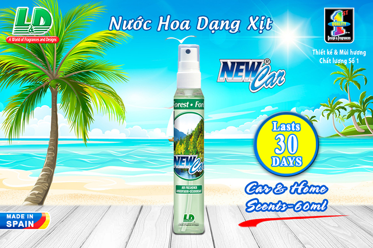 Nước hoa ô tô dạng xịt L&D NEW CAR Forest 60ml