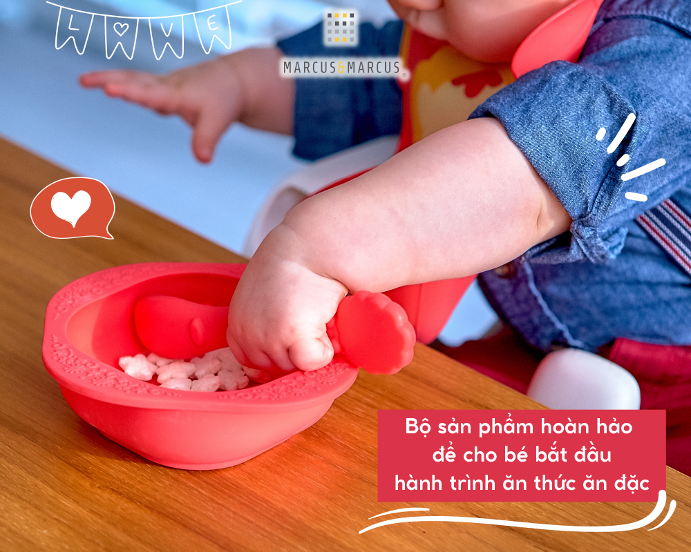 Bộ đồ dùng ăn dặm silicon Baby Marcus & Marcus, cho bé từ 6 tháng