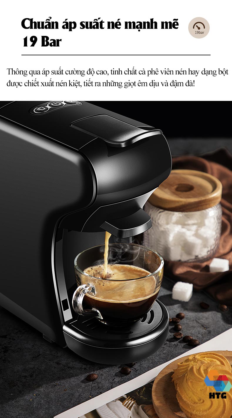 Máy pha cà phê viên nén Stelang ST504 3 trong 1, dùng được cà phê bột và Dolce Gusto, Nespresso, áp suất 19 bar hàng chính hãng