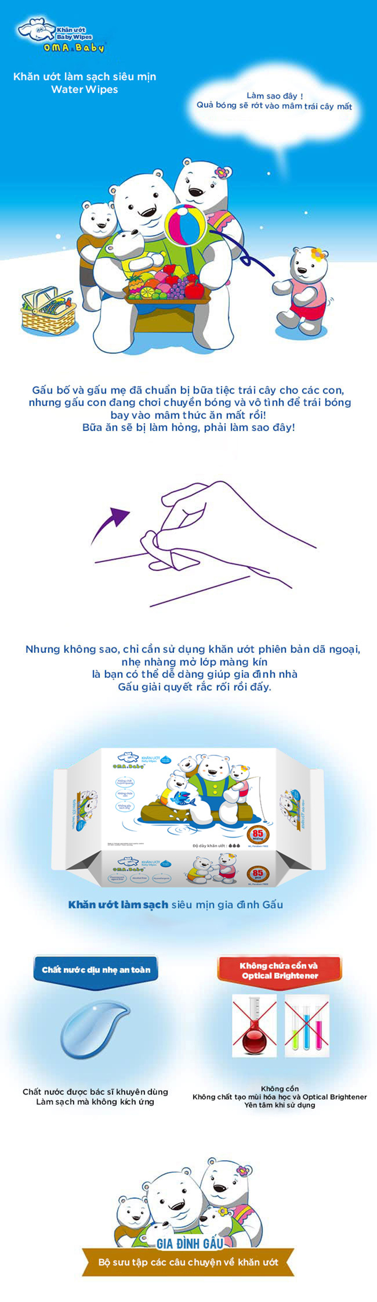 Khăn ướt làm sạch tinh khiết Oma Baby