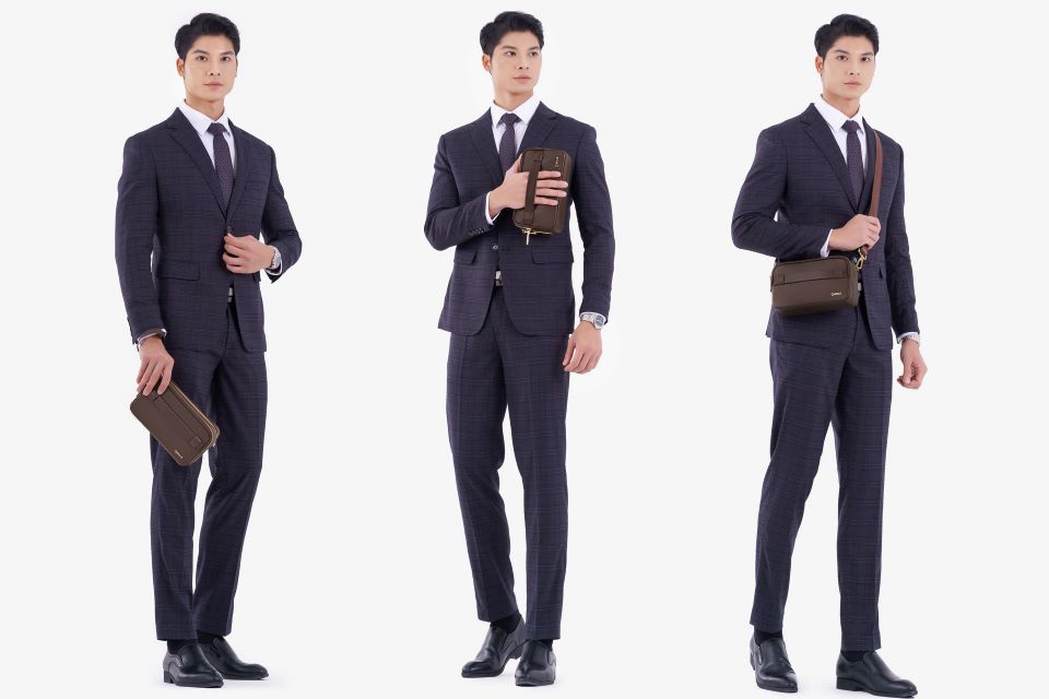 Ví Da Cầm Tay Clutch Nam Chính Hãng GENCE RB09 Da Bò Khóa Vân Tay Cao Cấp Màu Nâu