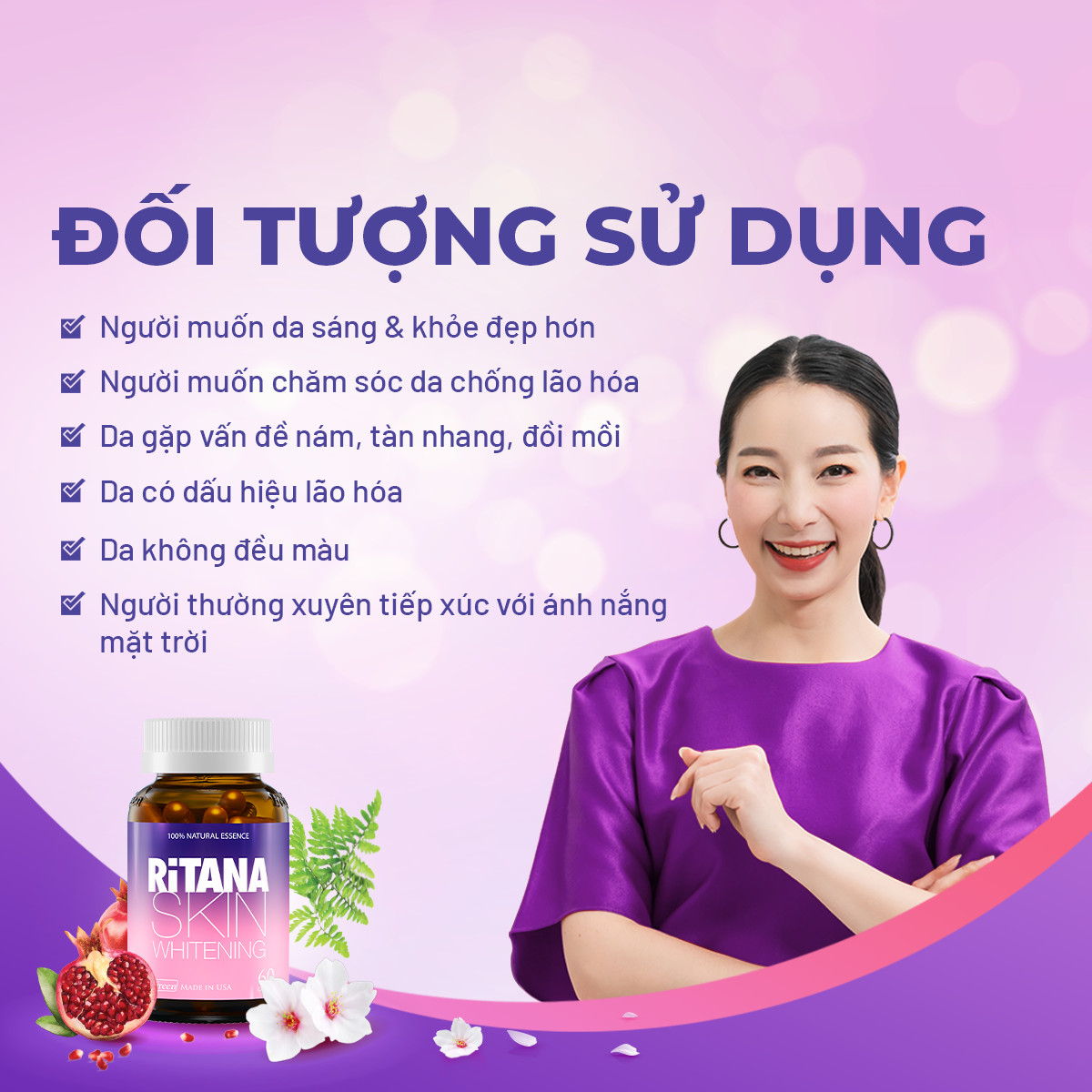 [Hộp 60v] Viên Uống Trắng Da Ritana Ecogreen Chứa Glutathione Mờ Sạm Nám, Chống Nắng Cho Da