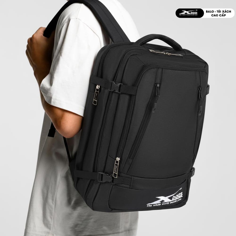 Balo Đi Phượt Cỡ Lớn Đa Ngăn Chống Nước Xbags Leader Cao Cấp Màu Đen, Đựng Laptop 17 Inch, Ngăn Chính Mở 180 Độ, Mạnh Mẽ Cá Tính!