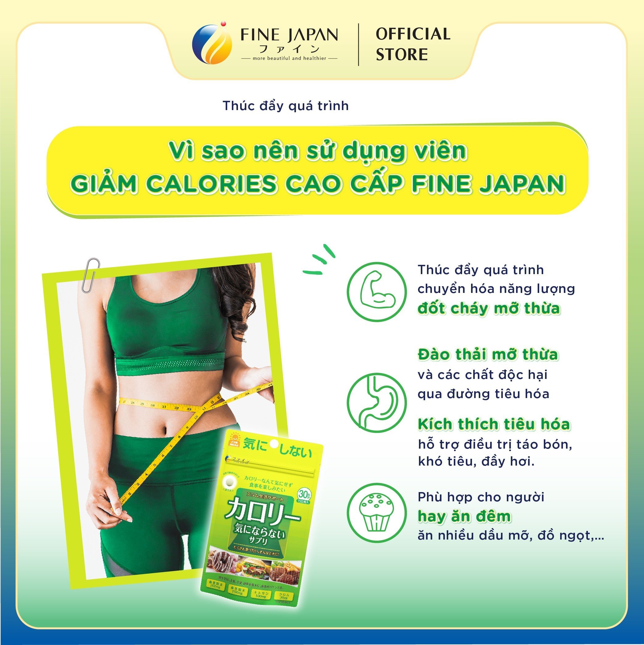 Viên uống chống hấp thụ Calories Burn FINE JAPAN hạn chế hấp thụ tinh bột & chất béo gói 150 viên (30 ngày)