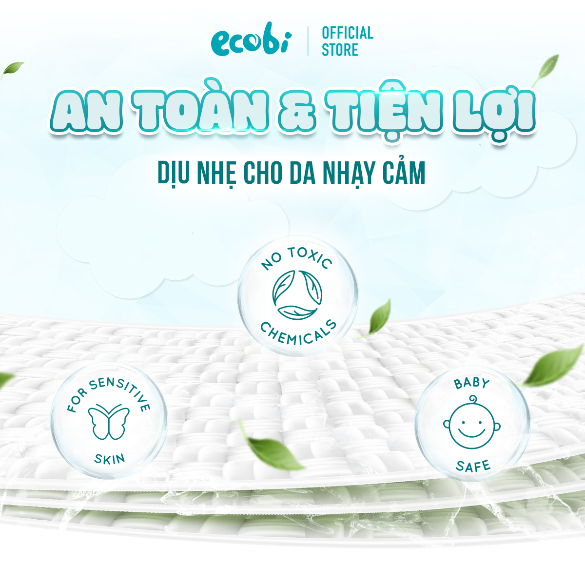 Thùng 05 túi khăn vải khô đa năng cho bé Ecowipes túi 270 tờ 345g mềm mịn dai thấm hút tốt