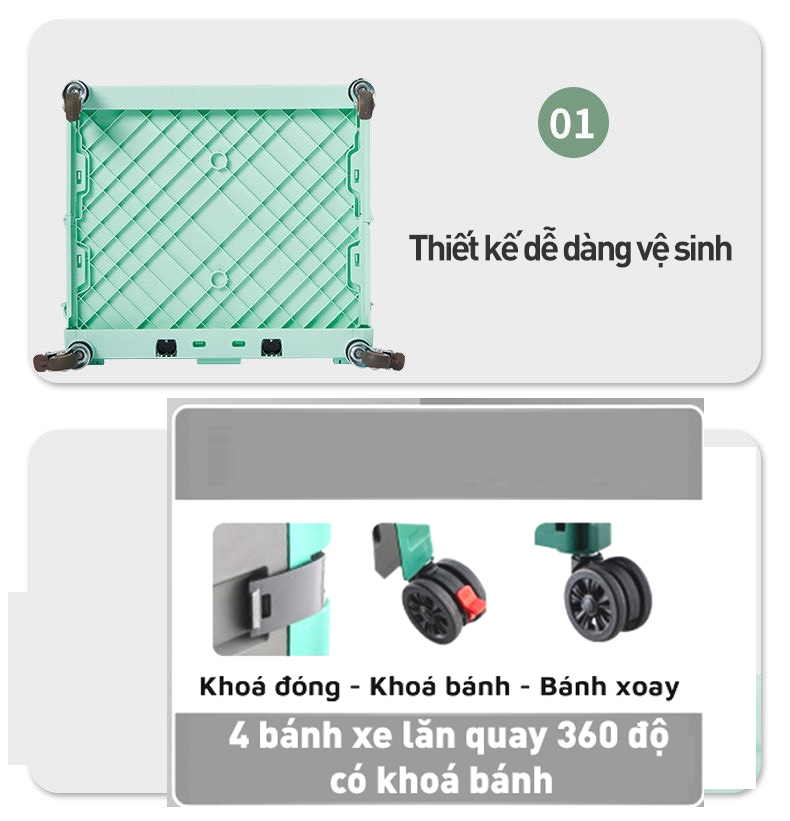 Xe kéo đi chợ siêu thị  65L xếp gọn nhập khẩu FUJIHOME ST250, bánh xe xoay 360 độ, xe đẩy hình hộp vali 65L xếp gọn đa năng- Hàng chính hãng