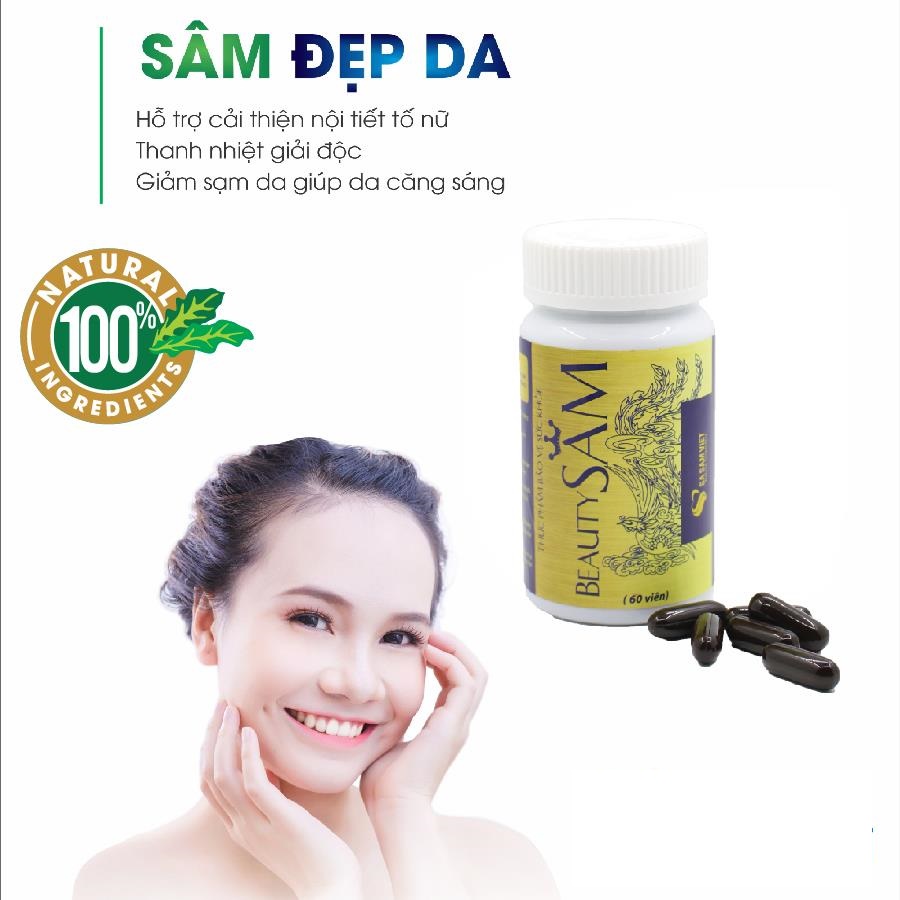 Viên uống Đẹp Da (BeautySAM) - Da sáng bóng, nhẵn mịn, hồng hào từ bên trong một cách tự nhiên, nâng cao thể trạng, thải độc và thanh lọc cơ thể, Cải thiện nội tiết tố nữ