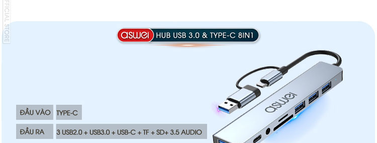 usb to usb, hub chuyển đổi usb type c aswei