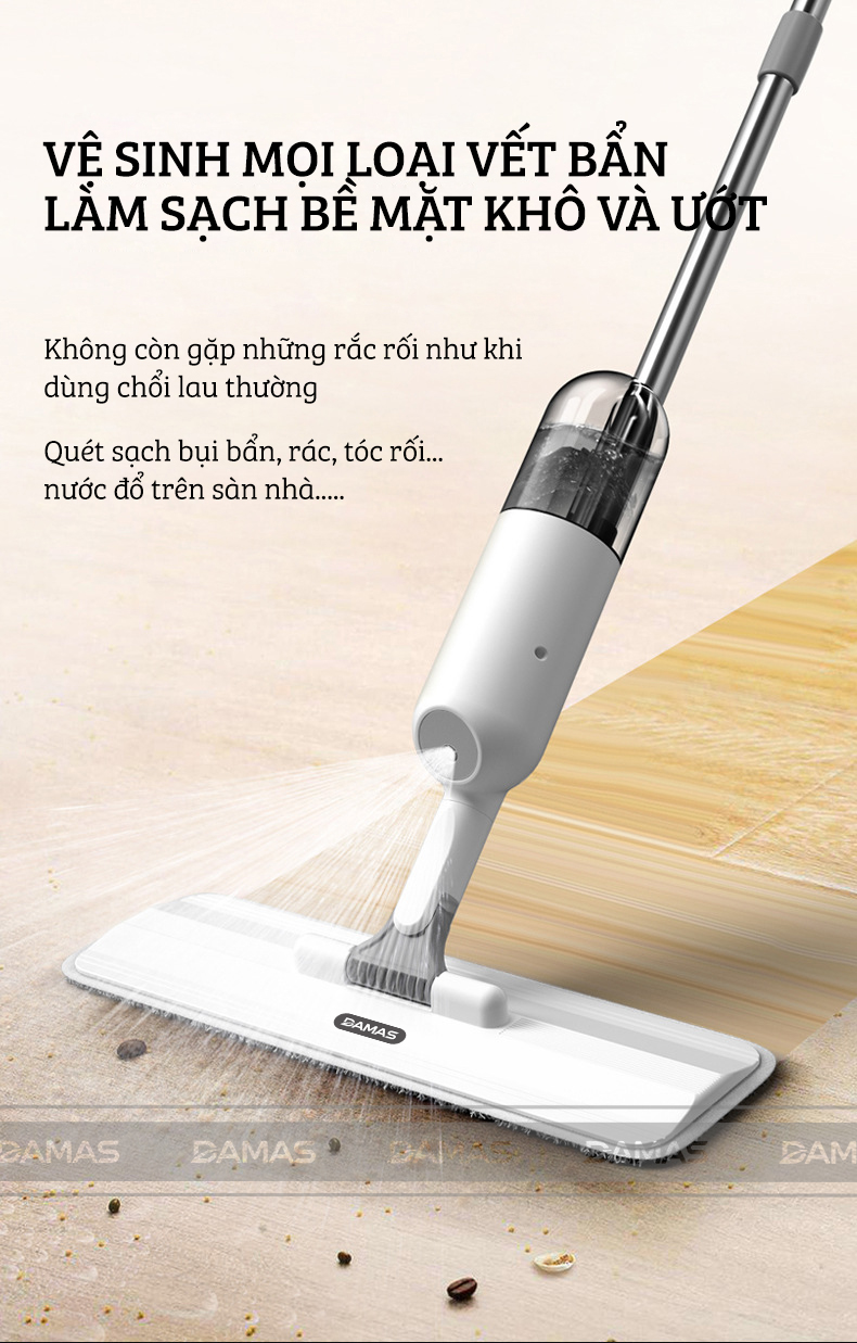 Cây Lau Nhà Phun Sương, Chổi Lau Nhà 360° Lau Sạch Khô Nhanh Cao Cấp Damas P1 Pro - Bản Lau To Giúp Lau Sạch Nhanh Chóng, Khớp Xoay 180 Độ Linh Hoạt - Thiết Kế Mới Tích Hợp Bình Chứa Dung Dịch Với Tốc Độ Phun Sương 0.1s - Hàng Chính Hãng