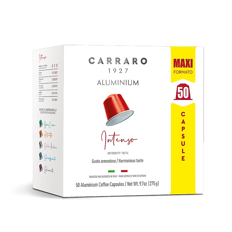 Cà Phê Viên Nén Carraro ALUMINUM 50 Viên - Tương thích với máy capsule Nespresso