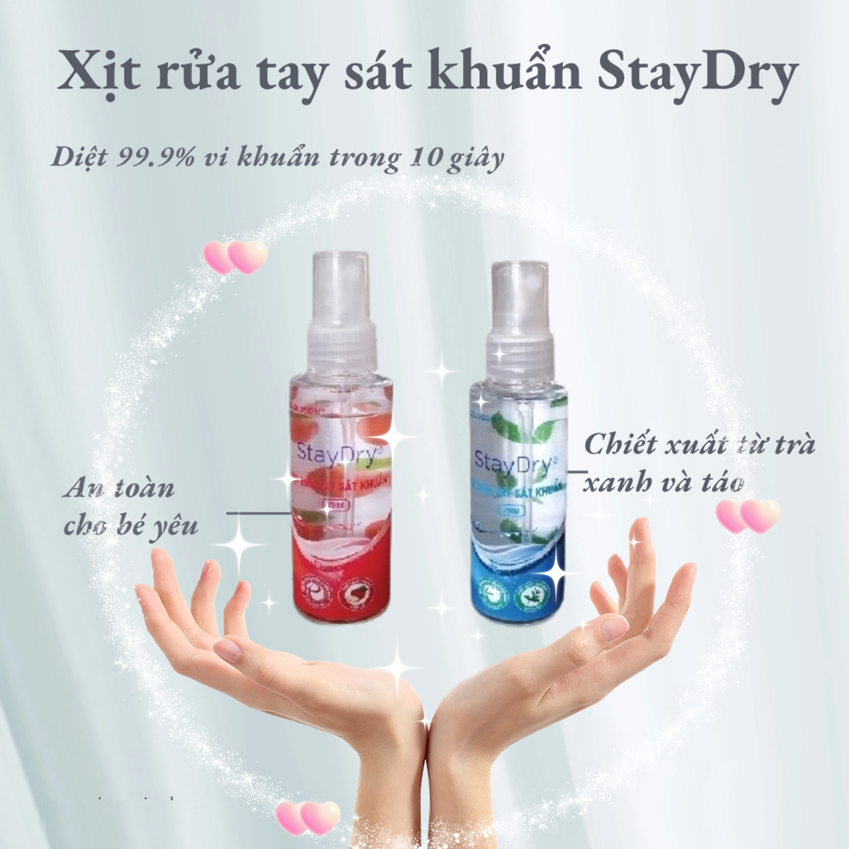 Xịt rửa tay sát khuẩn StayDry 70ml ( Hương Trà Xanh)