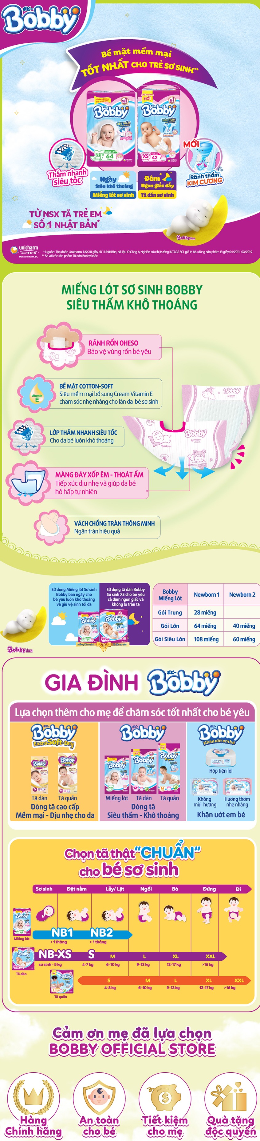 Miếng Lót Sơ Sinh Bobby Fresh Newborn 1 - 108 (108 Miếng) + Tặng Thêm 9 Miếng Tã Dán (Size XS)