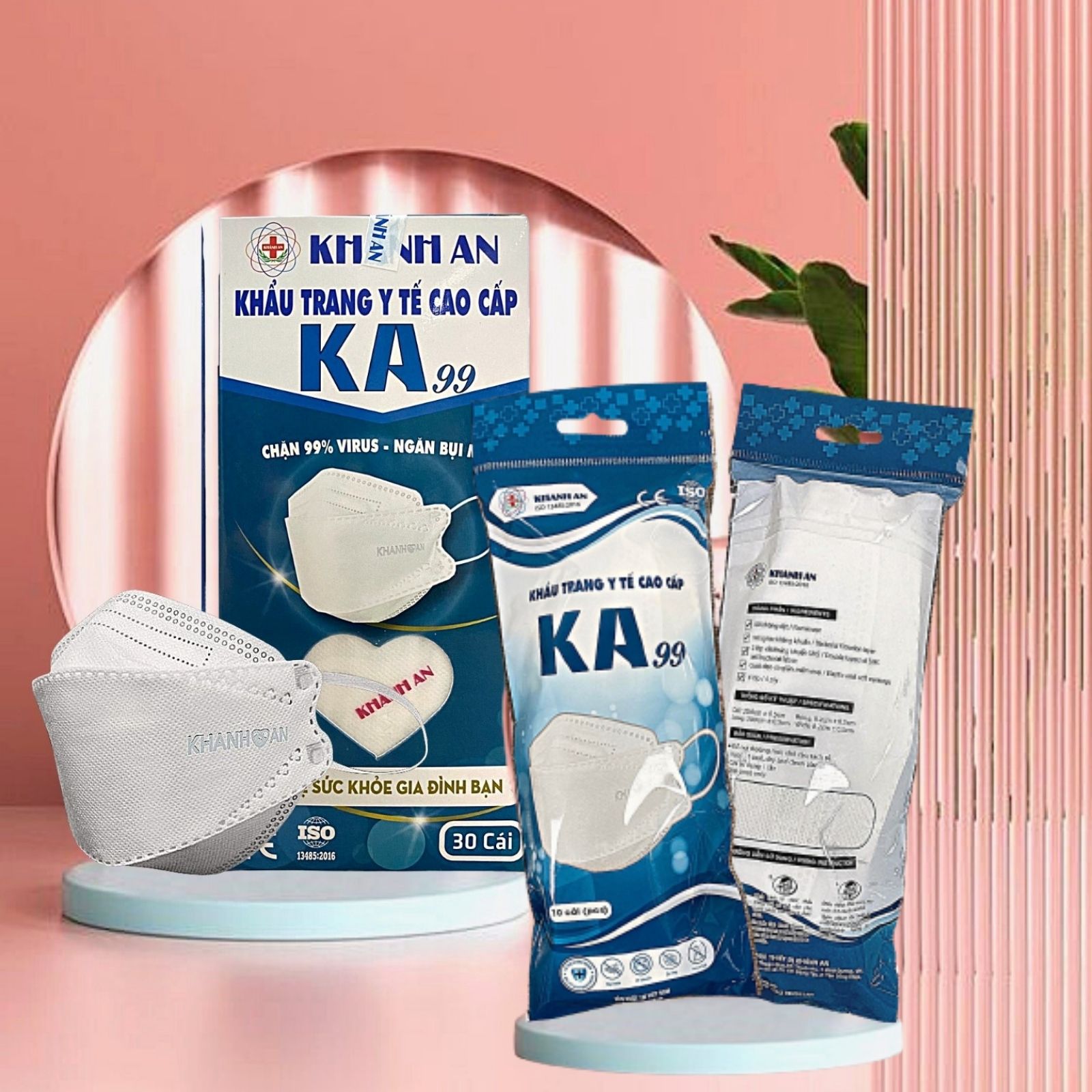 30 cái Khẩu trang y tế 4D Khánh An KA99 ngăn vi khuẩn 99% công nghệ Hàn Quốc KF94 ôm sát khuôn mặt không dính son và dễ thở 