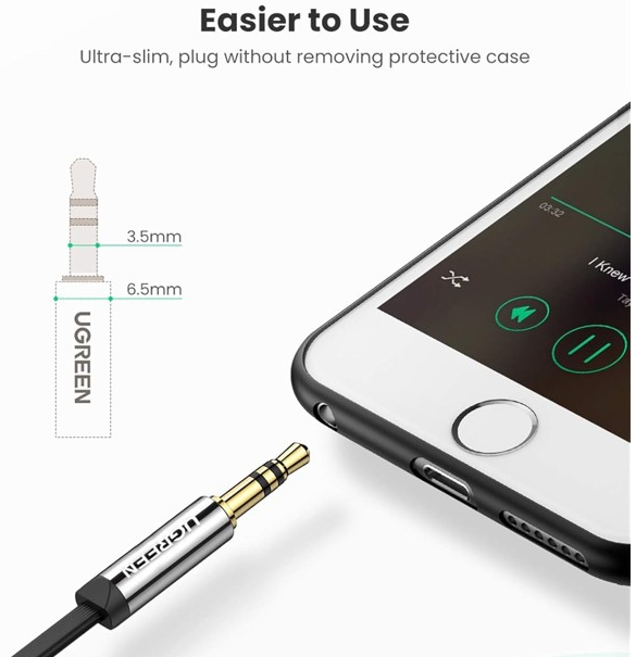 Cáp âm thanh 3.5Mm dẹp góc vuông 10598 2 đầu đực mạ vàng dài 1.5m UGREEN Av119 - HÀNG CHÍNH HÃNG