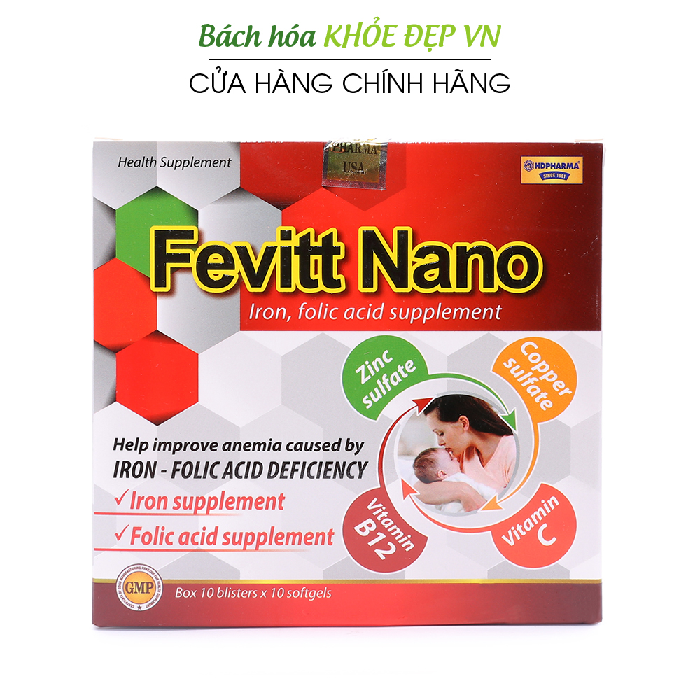 Viên uống bổ máu Fevitt Nano bổ sung Sắt, Acid Folic cho người thiếu máu