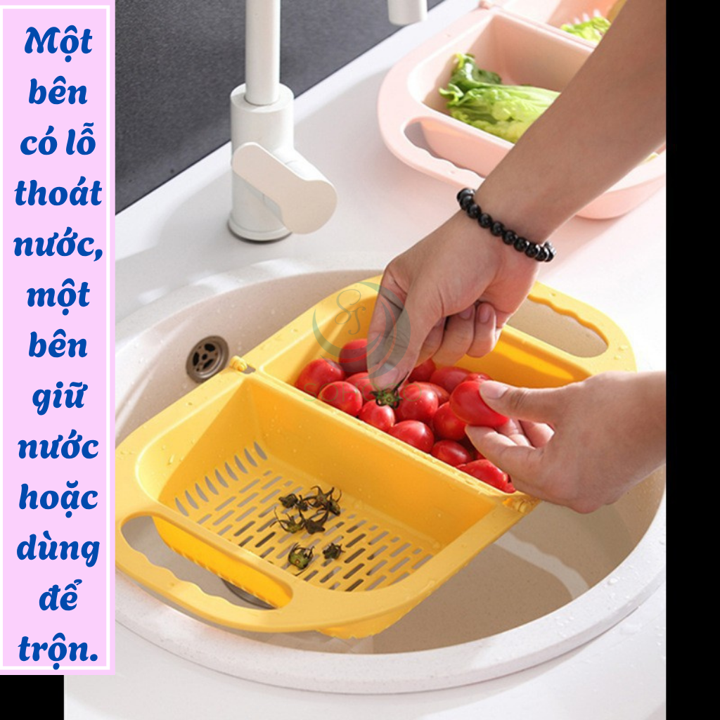 Rổ Rửa Thực Phẩm Kèm Thau Tiện Lợi -Rổ Nhựa Thông Minh Đa Năng Cho Nhà Bếp -Rổ Xả Nước Gập Gọn Cầm Tay -Rổ Rửa Rau Gập Gọn