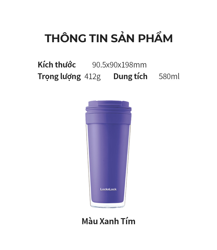 Ly nhựa 2 lớp LocknLock Bucket Cold Cup 580ml HAP519BLU - Màu blue