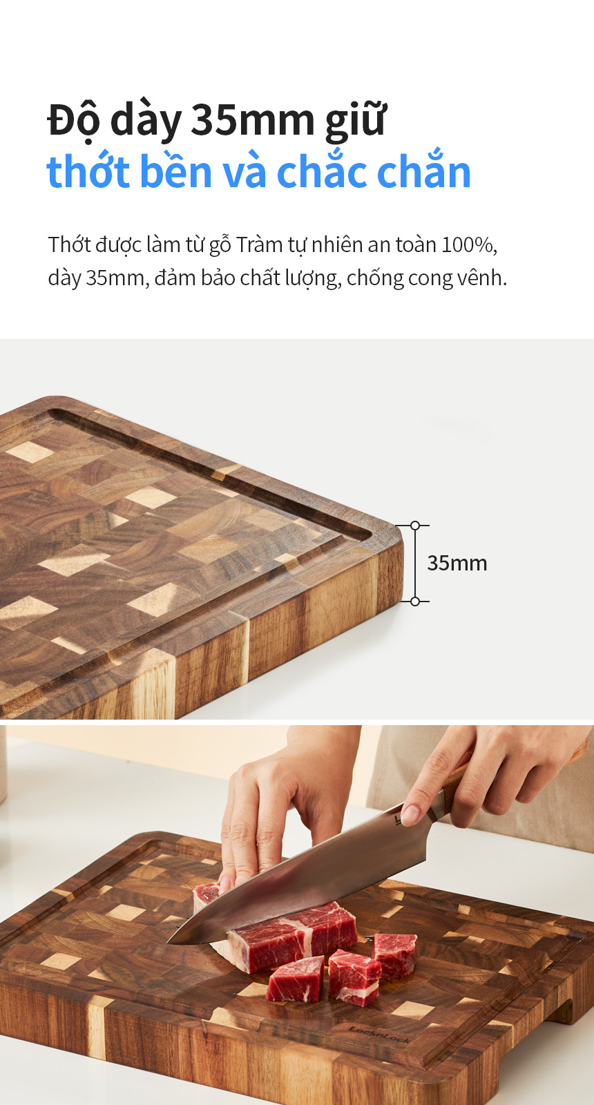 Thớt gỗ tràm LocknLock CKD076 - Độ dày 35mm - Màu gỗ tự nhiên -CN-6
