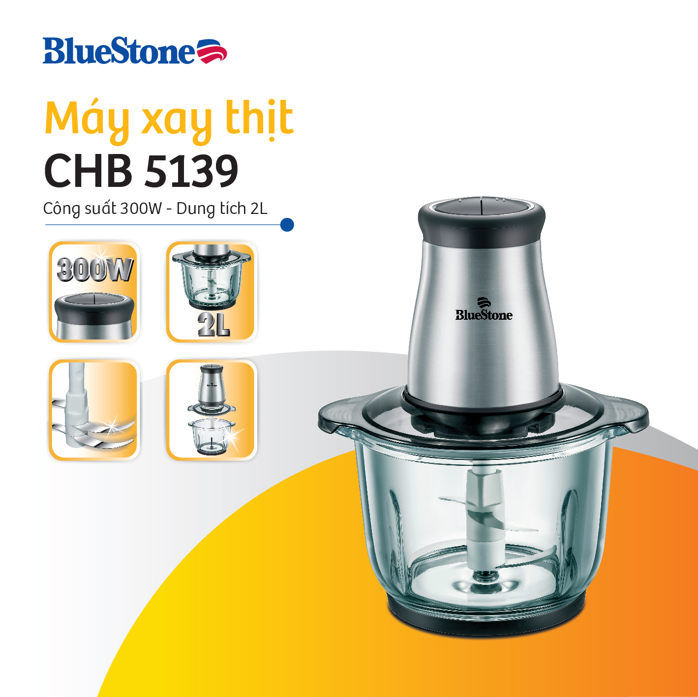 Máy Xay Thịt 2 Lưỡi Dao Kép Bluestone CHB-5139 (2L)