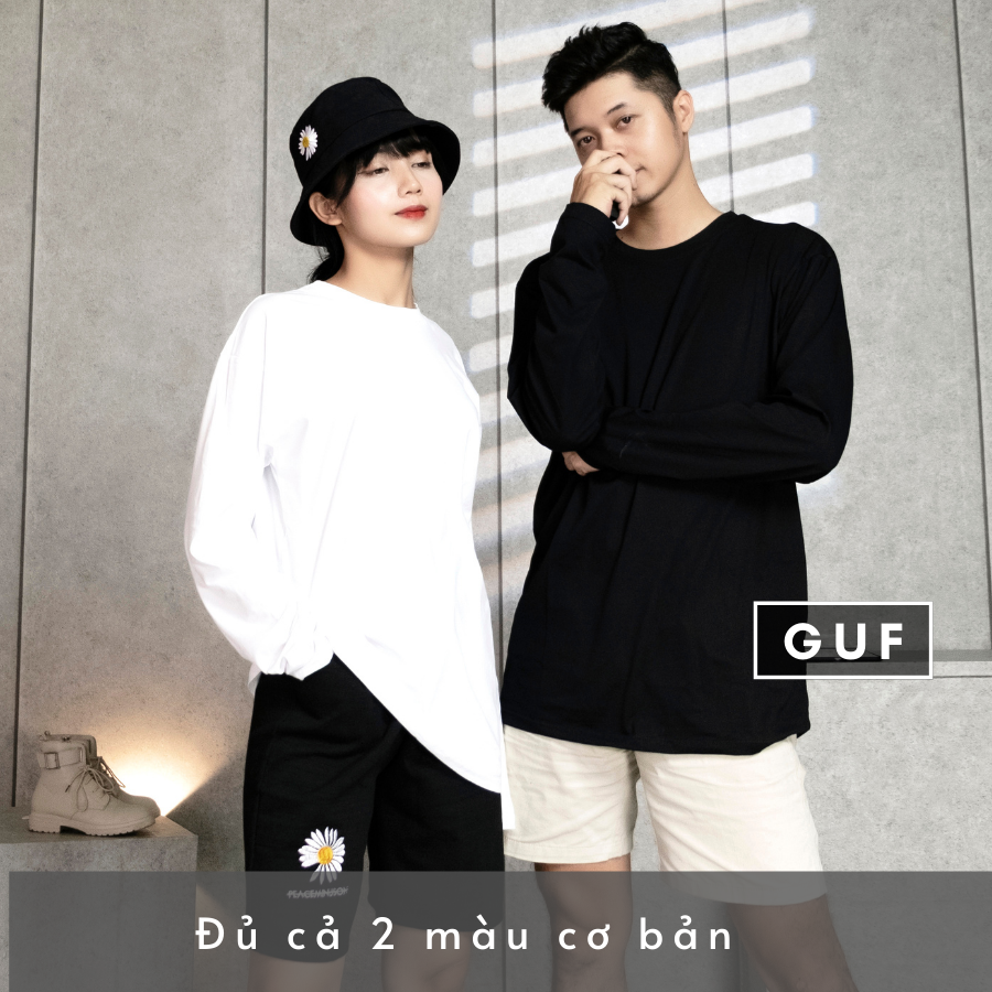 Áo Thun Tay Dài Nam Nữ Form Rộng Cổ Tròn Đủ 5 Màu Basic Đen, Trắng, Xanh, Hồng Chất Phông Cao Cấp Unisex GUF