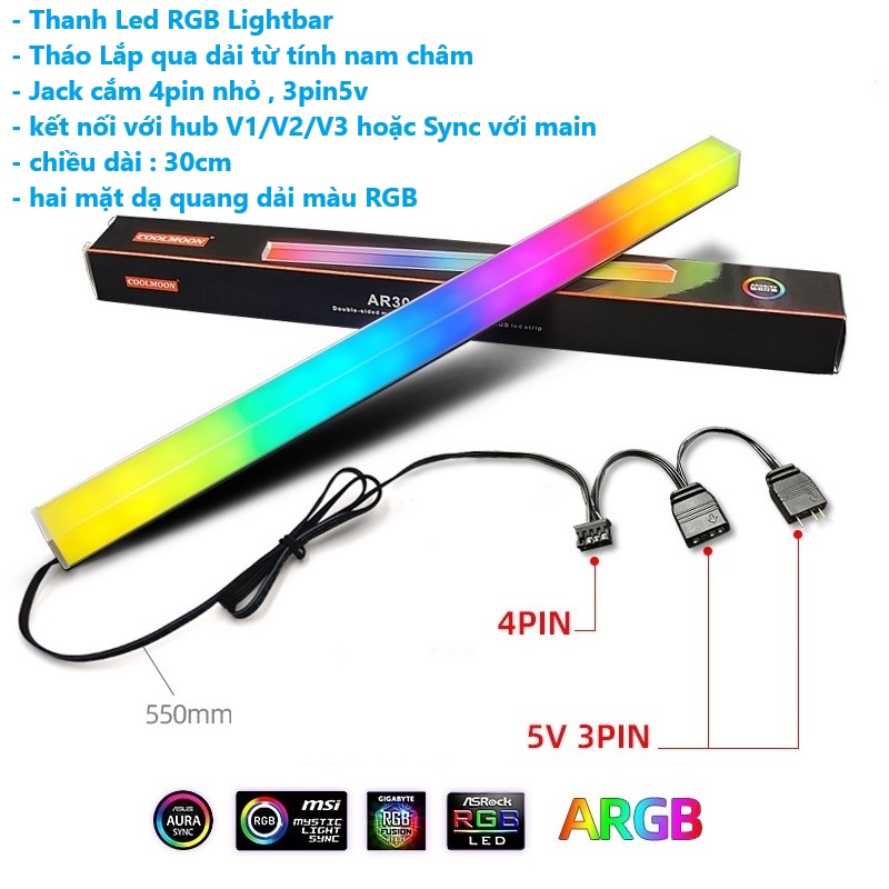 Phụ Kiện Đèn Led RGB Aura Sync Coolmoon đồng bộ Hub + Sync với main 3Pin 5V Trang trí cho máy tính hàng nhập khẩu