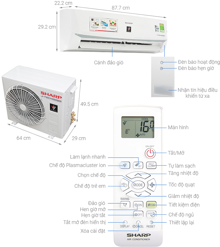 Máy Lạnh Inverter Sharp AH-XP13WMW (1.5HP) - Hàng Chính Hãng