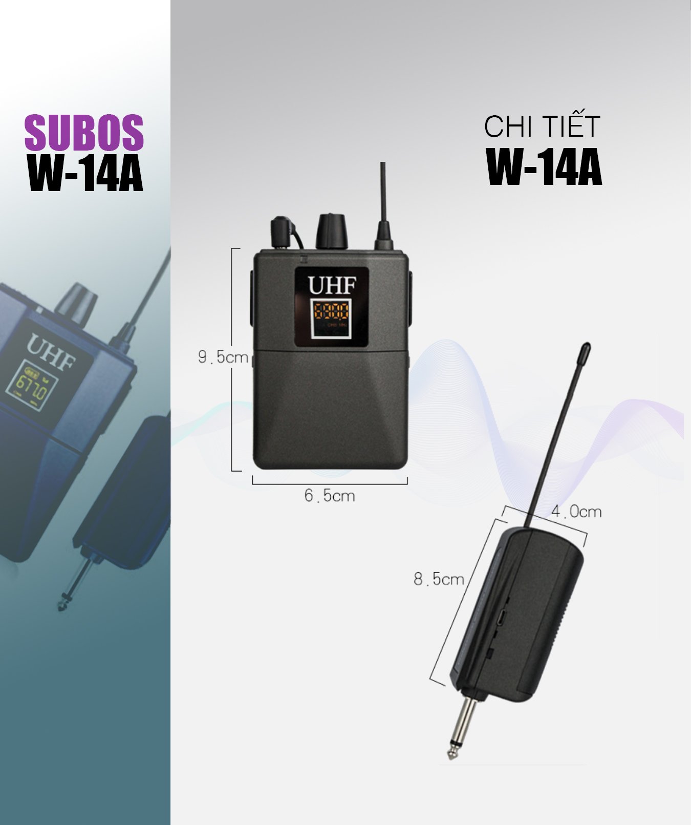 Micro không dây Subos W-14A - Micro đeo tai UHF hỗ trợ giảng dạy, thuyết trình, livestream - Phạm vi rộng đến 25m, nhạy, chống hú tốt - Kết nối được hầu hết các thiết bị âm thanh sound card, amply, mixer, loa kéo ... - Hàng nhập khẩu 5