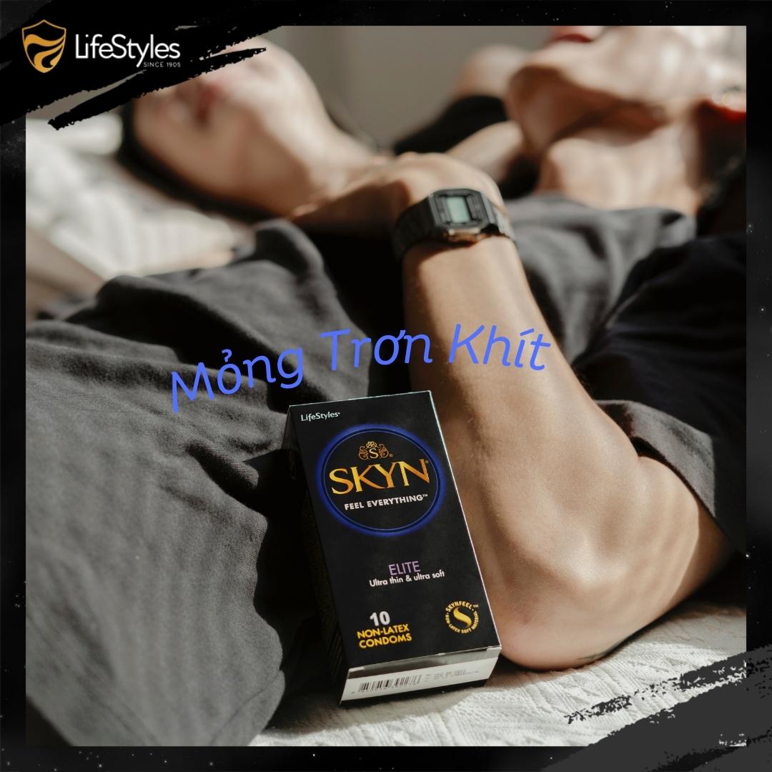 Bao cao su siêu mỏng, trơn mượt LifeStyles SKYN Elite - Non-latex không mùi cao su - 10 bao