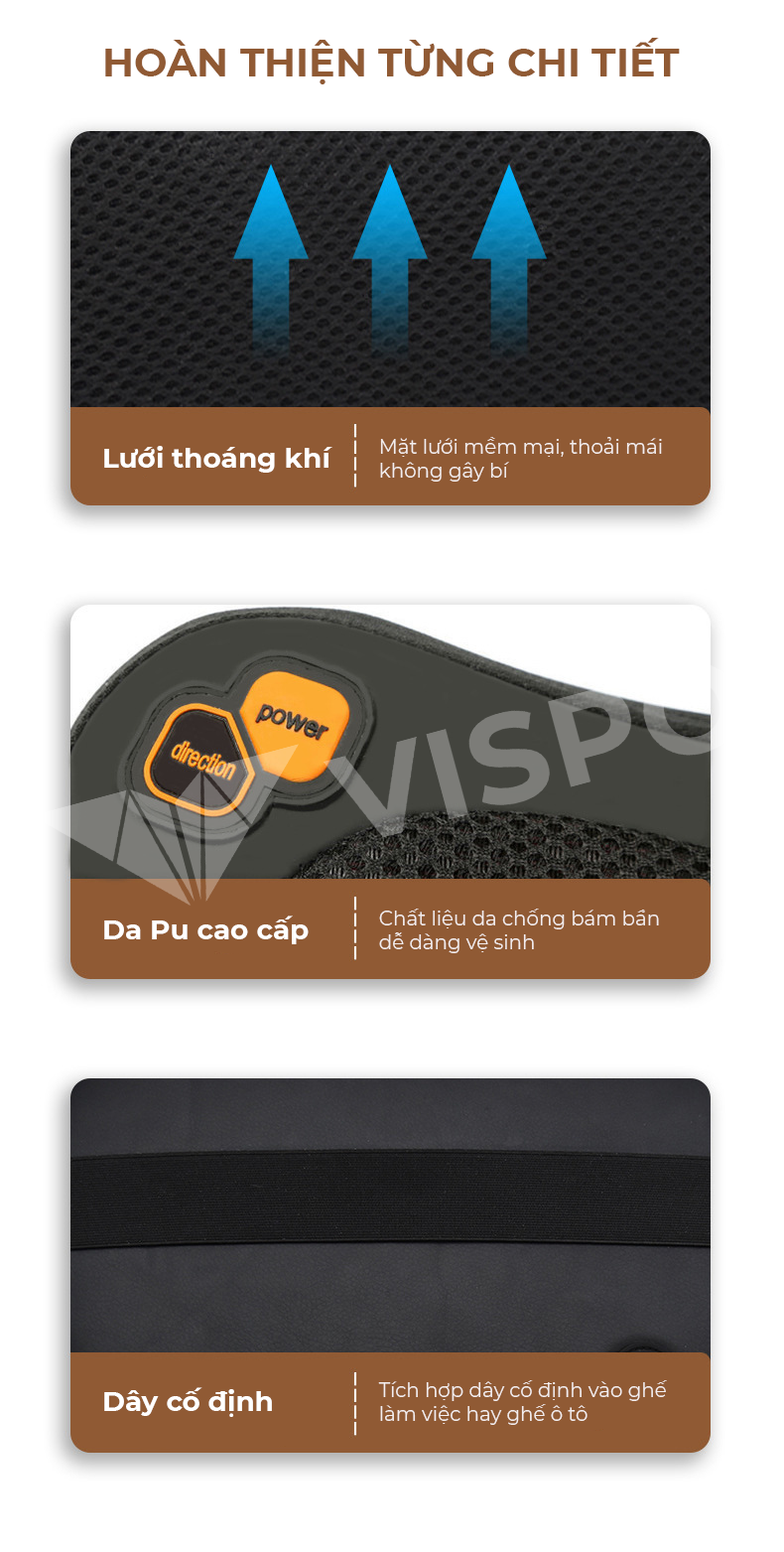 Gối Massage Nhiệt Hồng Ngoại VISPO VP-G23 - 4 Bi Xoay Chuyên Dùng Cho Cổ, Vai, Gáy, Thắt Lưng Sử Dụng Tại Nhà, Văn Phòng Hoặc Trên Ô tô