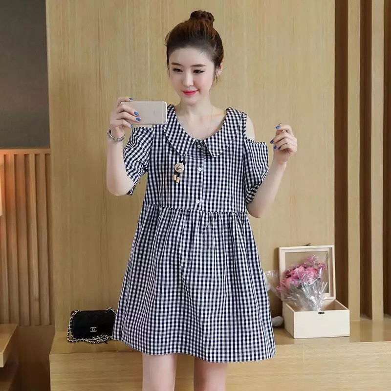 Đầm form rộng caro kèm gấu - DT564