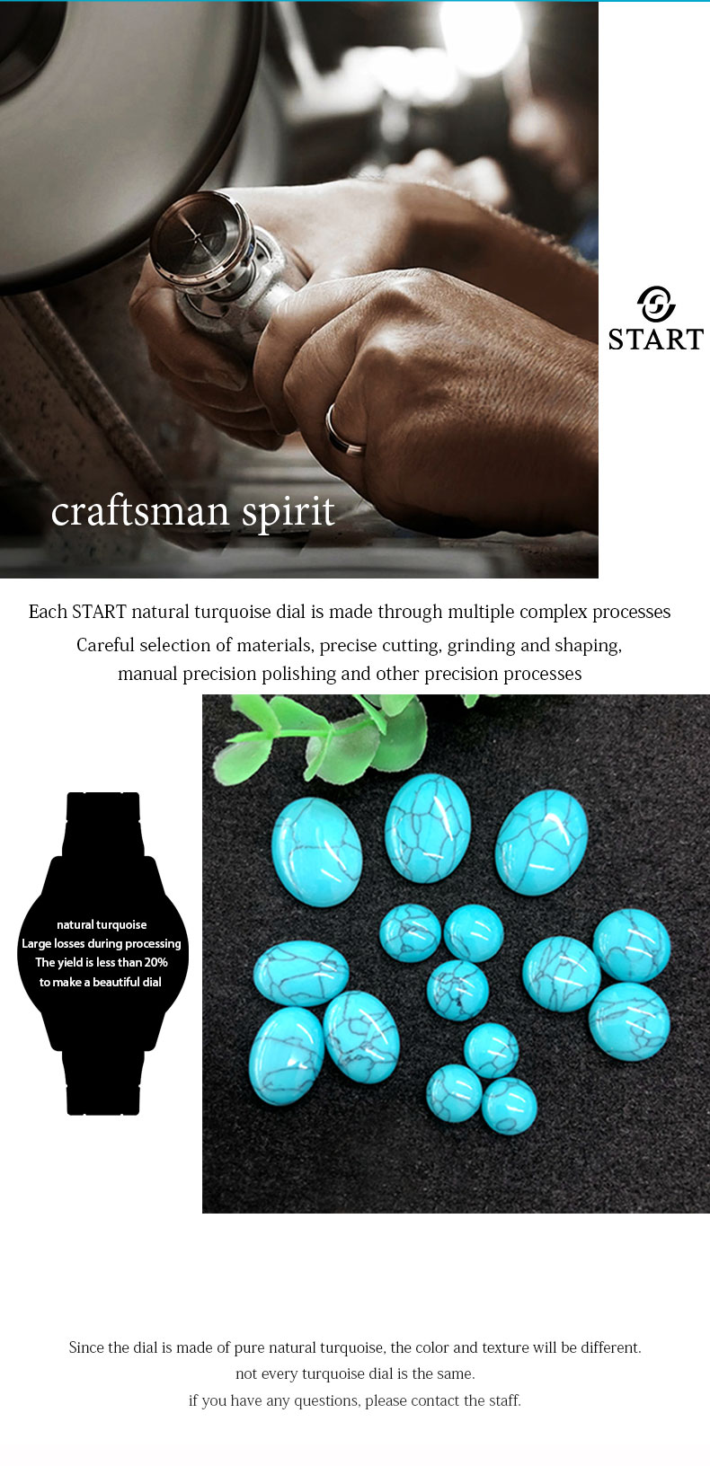 【START】Đồng hồ nam đá ngọc lam tự nhiên（Turquoise）đồng hồ kim cương chức năng hiển thị thứ ngày  đồng hồ cơ tự động dây da cá sấu Khóa bướm