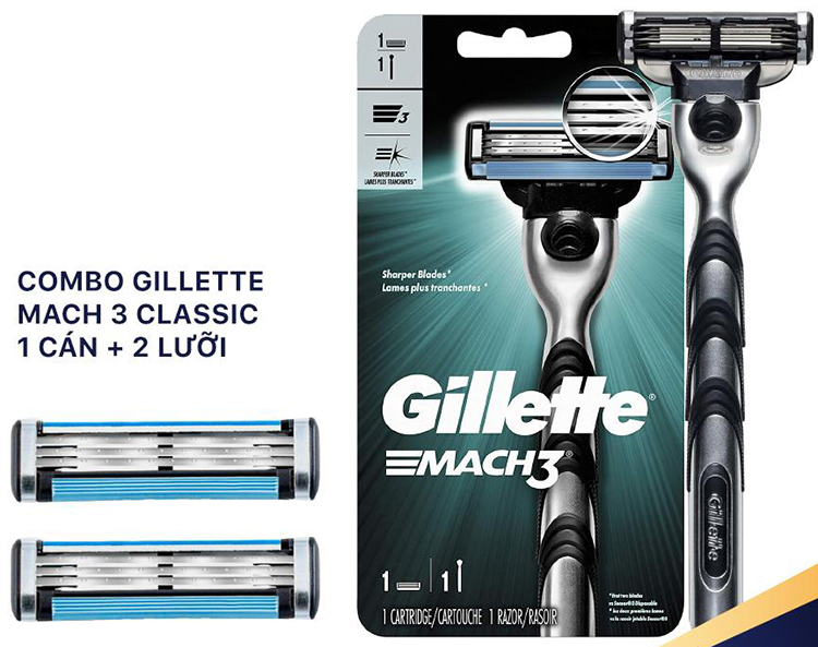 Combo Dao Cạo Râu Gillette Mach 3 Classic (2 Lưỡi / Vỉ)