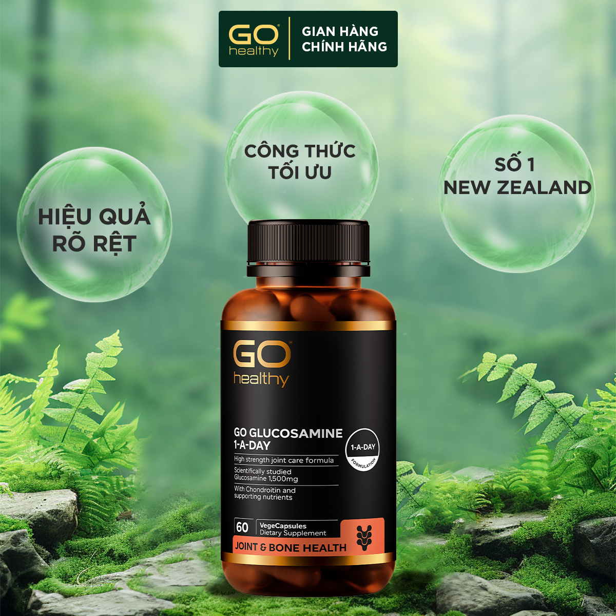 GO GLUCOSAMINE 1-A-DAY 1500mg 60 VIÊN- Viên uống bổ xương khớp nhập khẩu chính hãng GO Healthy New Zealand