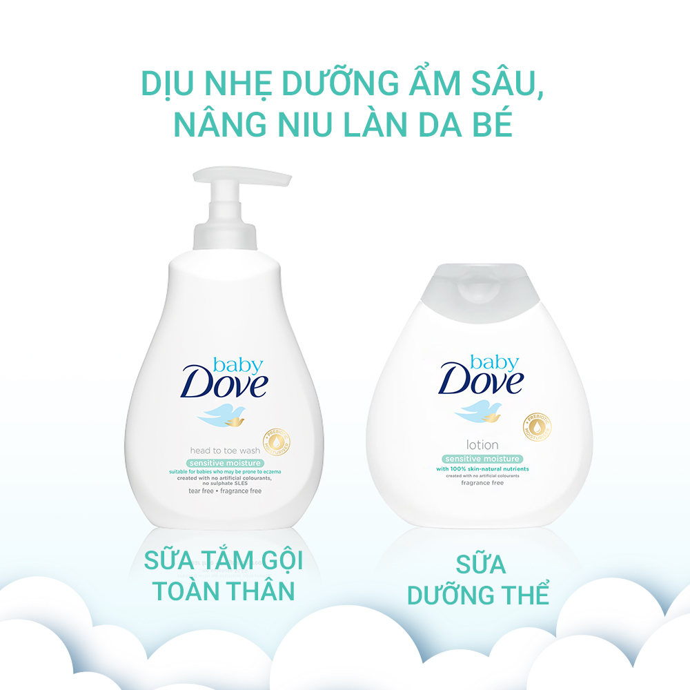 Combo Sữa Tắm Gội Toàn Thân 200 ml Và Sữa Dưỡng Thể 200 ml Baby Dove Cho Da Nhạy Cảm