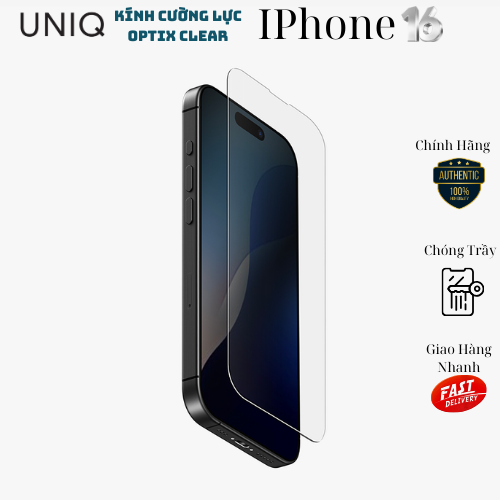 Kính Cường Lực Trong Suốt Không Viền Đen Kèm Khung Dán Cho iPhone 16 Pro Max / 16 Pro / 16 Plus / 16, UNIQ OPTIX CLEAR_ Hàng chính hãng