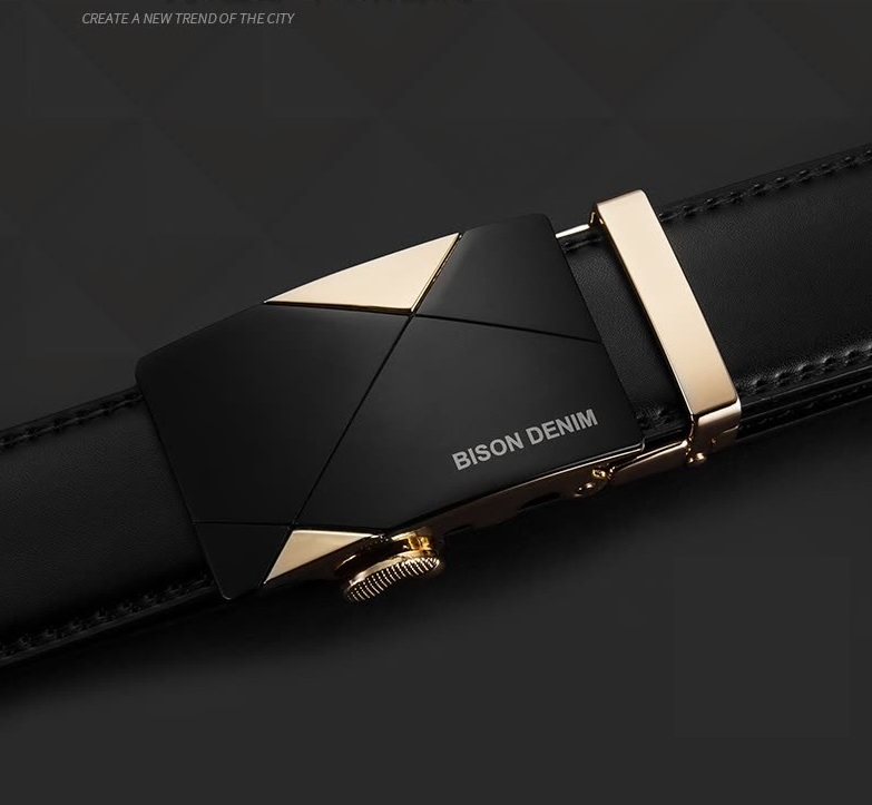 American Bison Men's Belt Leather Automatic buckle Korean Business Casual Belt N71355-1C Gold buckle coffee belt