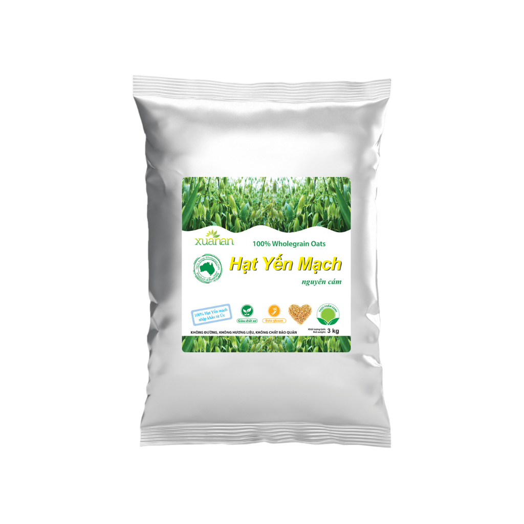 Hạt Yến Mạch Nguyên Cám Úc Xuân An [ko đường] Túi 3Kg (100% Australian Wholegrain Oats) (Giảm 30%)
