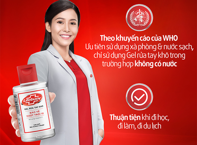 Gel Rửa Tay Khô Sạch Siêu Nhanh Lifebuoy Bảo Vệ Vượt Trội 10 (Chai Nắp 100ml)
