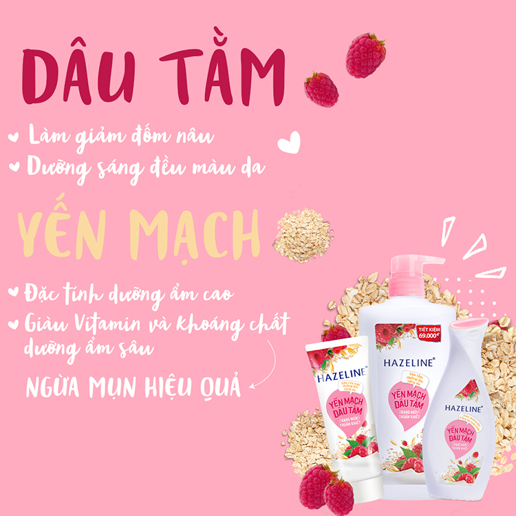 Sữa Tắm Hazeline Sáng Mịn Đều Màu Yến Mạch Và Dâu Tằm (Túi 1kg)