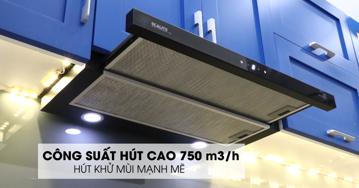 Máy hút mùi âm tủ Ecalite EH-AT700T công suất hút 750 m3/h