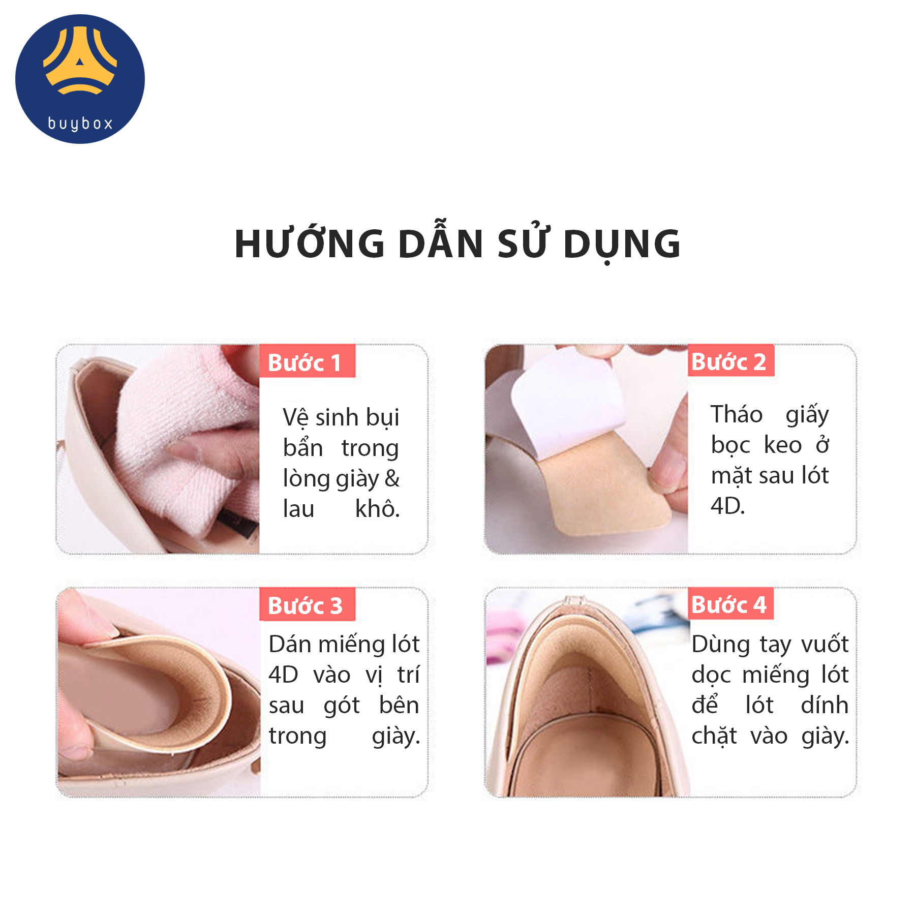 Hướng dẫn sử dụng lót giày 4D bảo vệ gót chân và chống tuột gót giày (loại bầu) - buybox - BBPK54