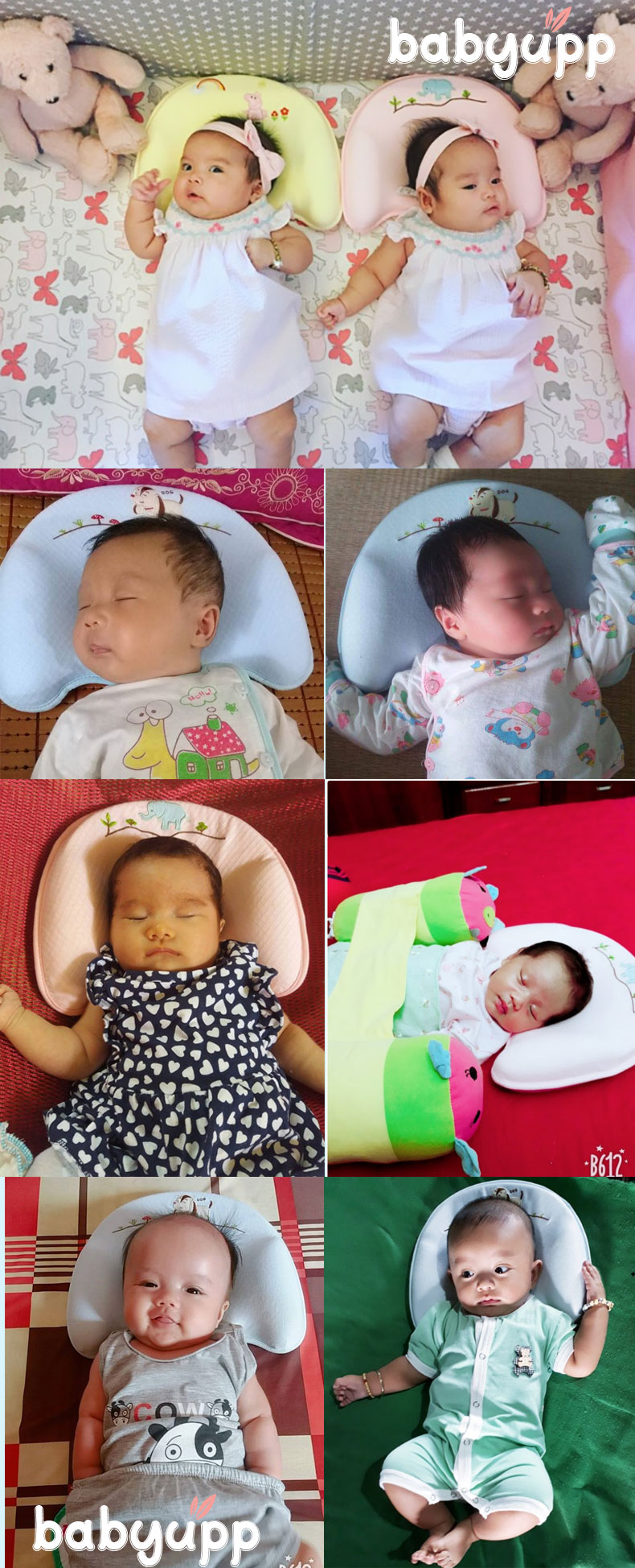 gối chống méo đầu, bẹp đầu babyupp màu vàng gbu0003. tặng kèm cẩm nang chăm sóc bé. gối cao su non đa năng ngăn ngừa còm lưng, nghẹo cổ ở trẻ sơ sinh, em bé 15