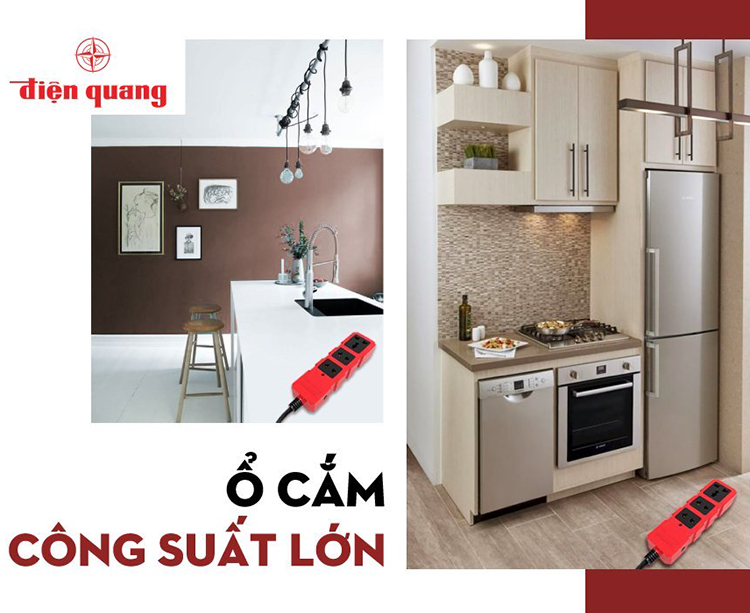 Ổ Cắm Công suất lớn Điện Quang ĐQ ESKHP 3RB ( 3 lỗ, Màu Đỏ Đen, Không Dây)