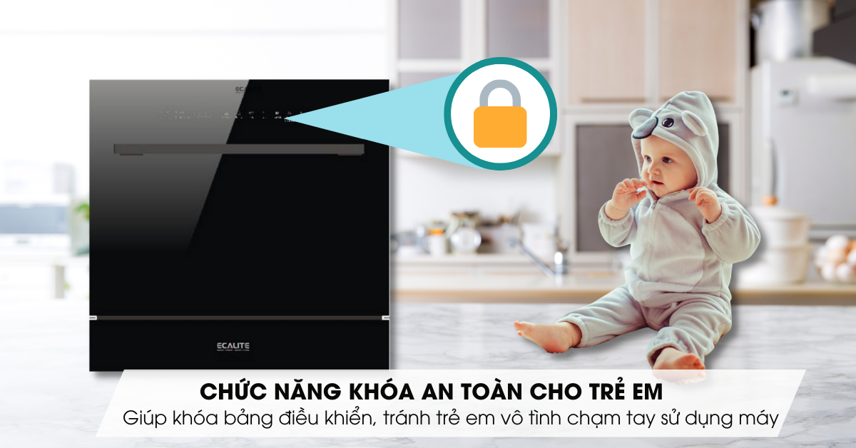 Chức năng khoá an toàn trên máy rửa chén bát 8 bộ EDW-UF6080BL