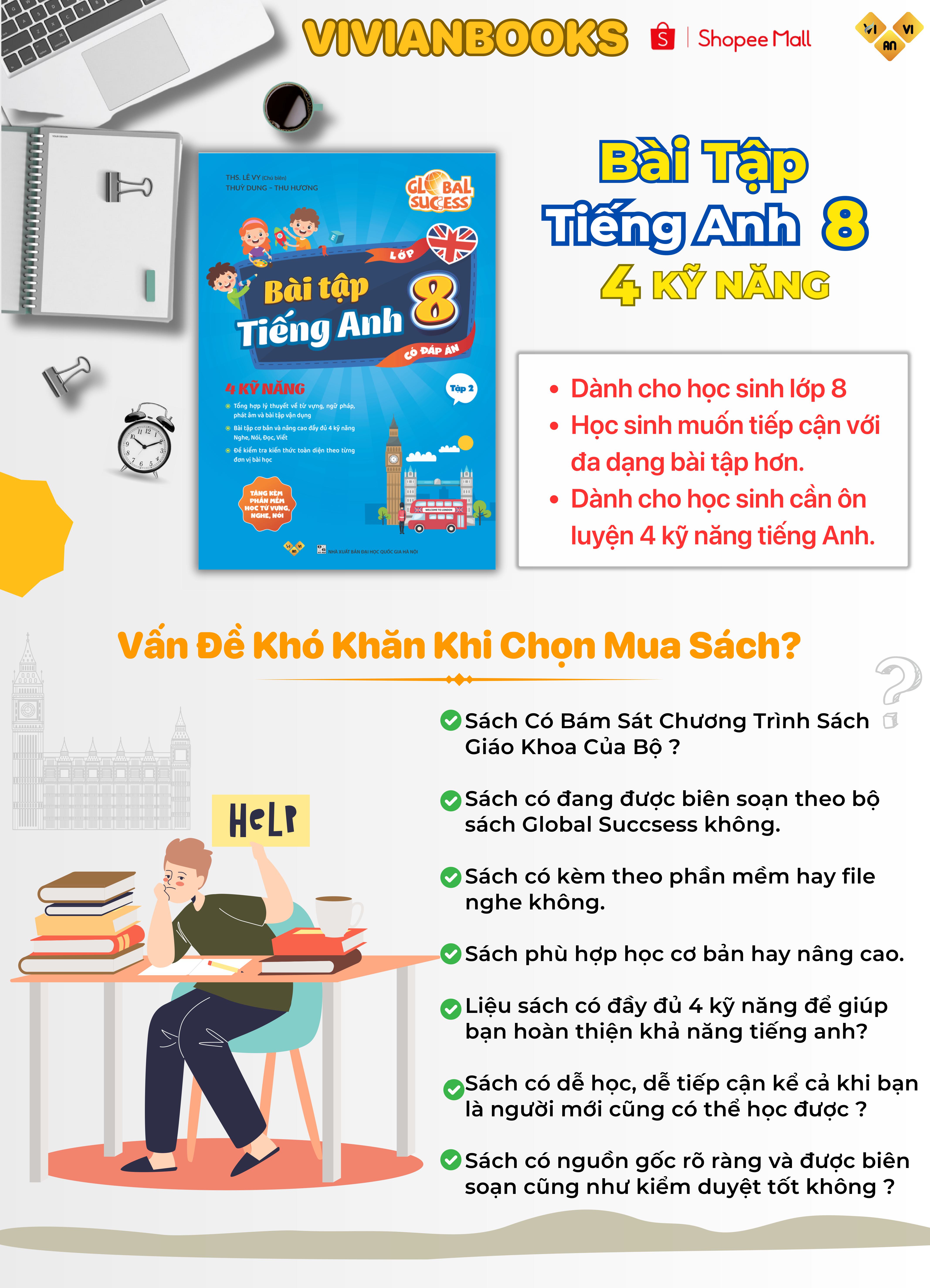 Bài tập tiếng Anh lớp 8, 4 kỹ năng Global Success (Có đáp án) – Tập 2 – ThS. Lê Vy – Anh ngữ Vivian