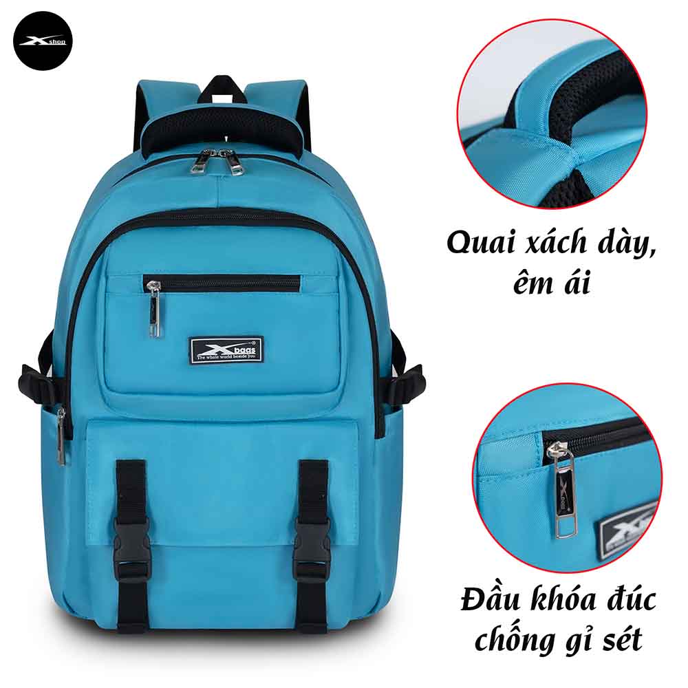 Balo Đi Học Xbags Sea Blue XB 3201 - Balo Học Sinh Cấp 2 Cấp 3 Siêu Nhẹ, Chống Thấm Nước, Thiết Kế Thời Trang Đựng Laptop 14-15 Inch