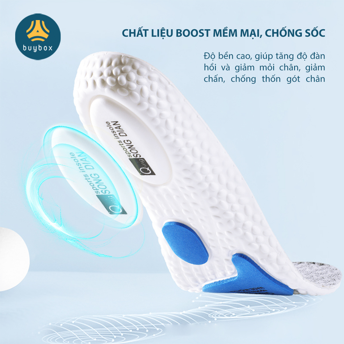 Lót giày nam nữ êm chân chất liệu vải mesh cấu trúc vòm nâng đỡ lòng bàn chân, kết hợp ốp PU chống thốn và bảo vệ gót chân - buybox - BBPK359